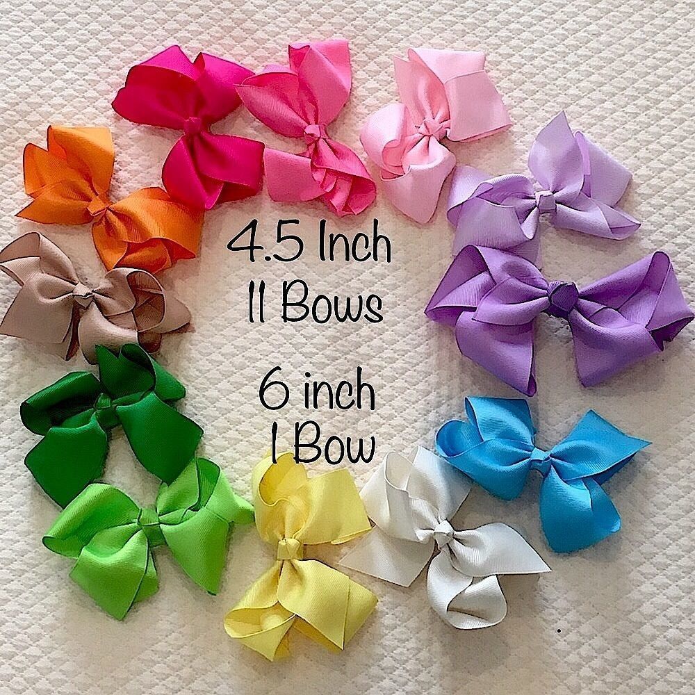 12 Rainbow Color Hair Bows - 11-4.5” Bows & 1-6” Purple Bow